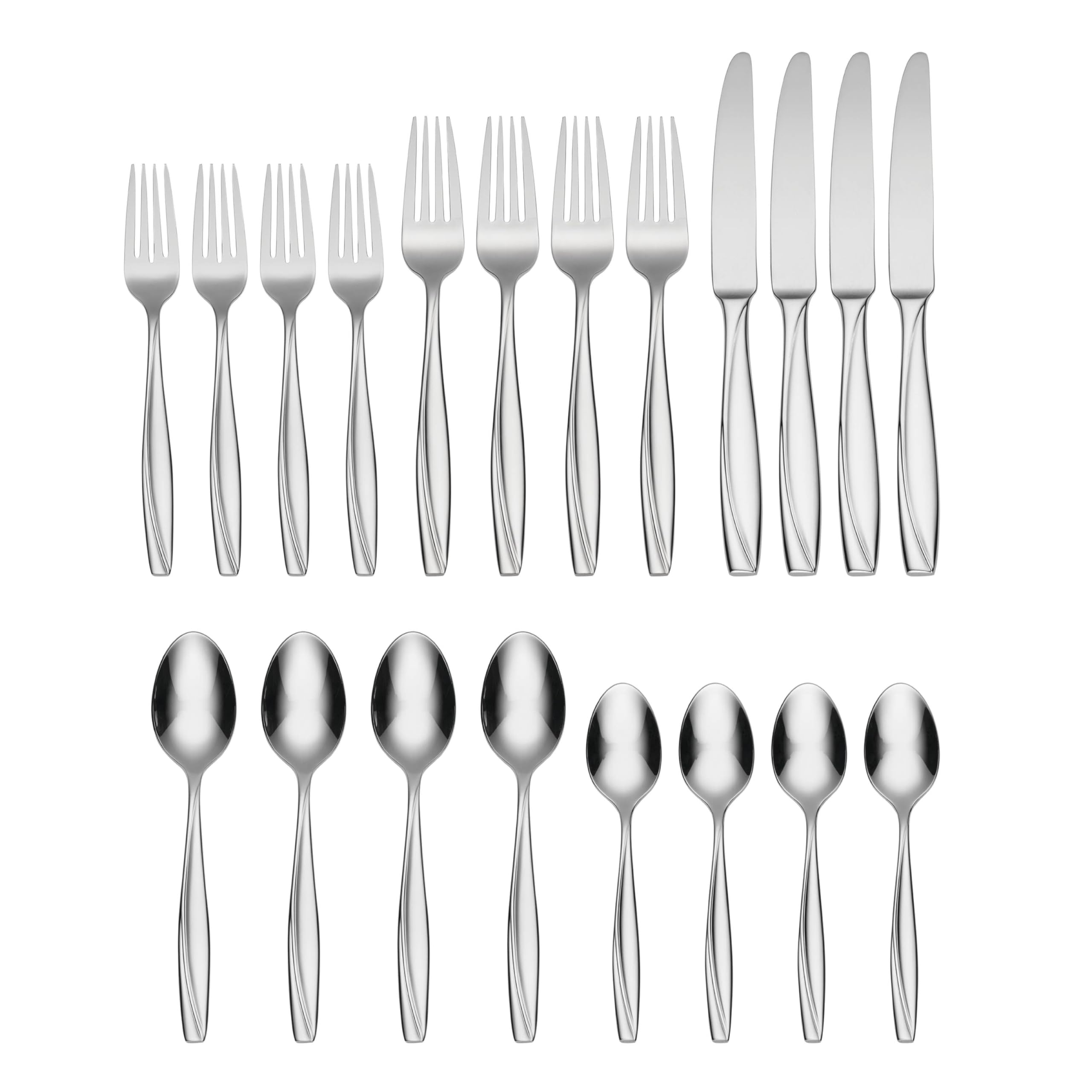 Oneida Silverware Set, Camlynn Mirror 20-Piece Everyday Flatware Set, Service For 4, 18/0 Stainless Steel, Knives Spoons And Forks Sets, Dishwasher Safe, Home and Kitchen Utensils(Silver, 20 Piece)