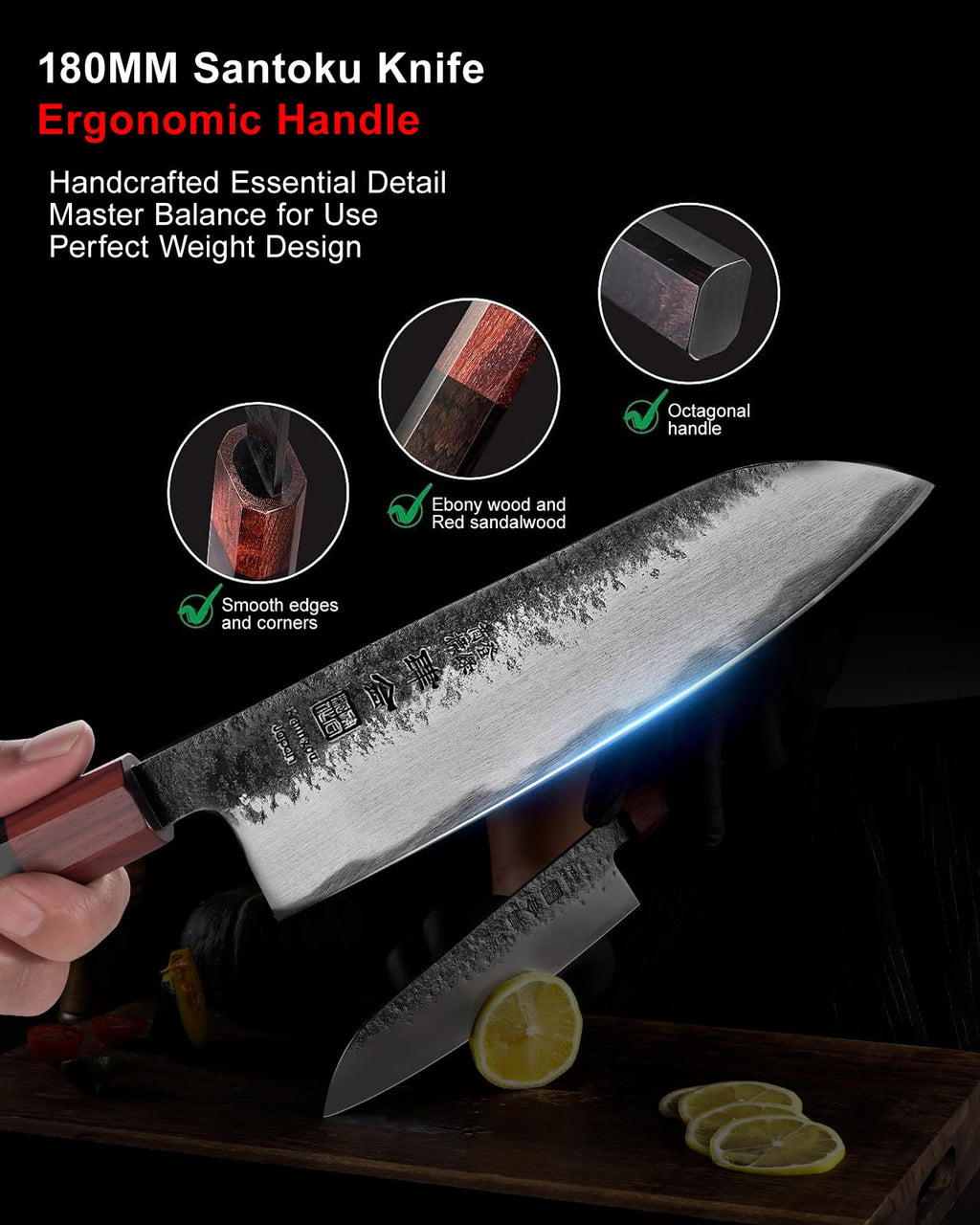 kanngou 7 inch Razor Sharp Santoku Knife, AUS-8 Alloy Steel 18cm Japanese Chef Knife with Eboy Handle, Chefs Knife with Premium Gift Box (WA Series)