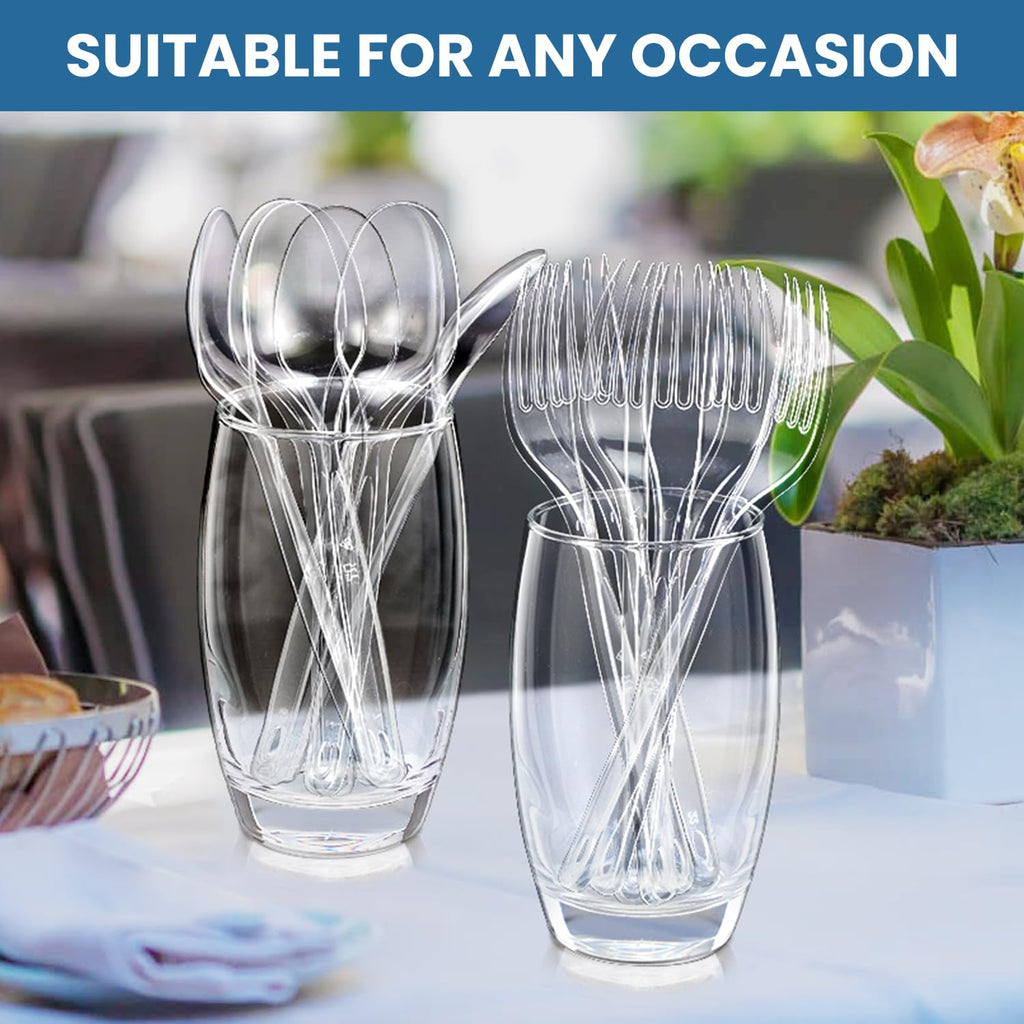 [360 Count] Clear Plastic Utensils 360 Disposable Spoons Silverware Bulk Spoons Bulk Clear Plastic Spoons Heavy Duty Silverware