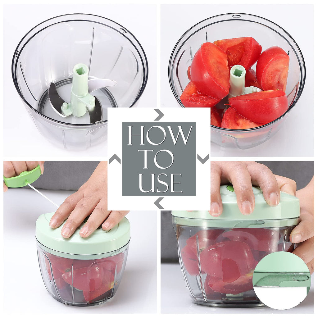 Ourokhome Manual Food Processor Vegetable Chopper, Portable Hand Pull String Garlic Mincer Onion Cutter for Veggies, Ginger, Fruits, Nuts, Herbs, etc., 650ml, Green