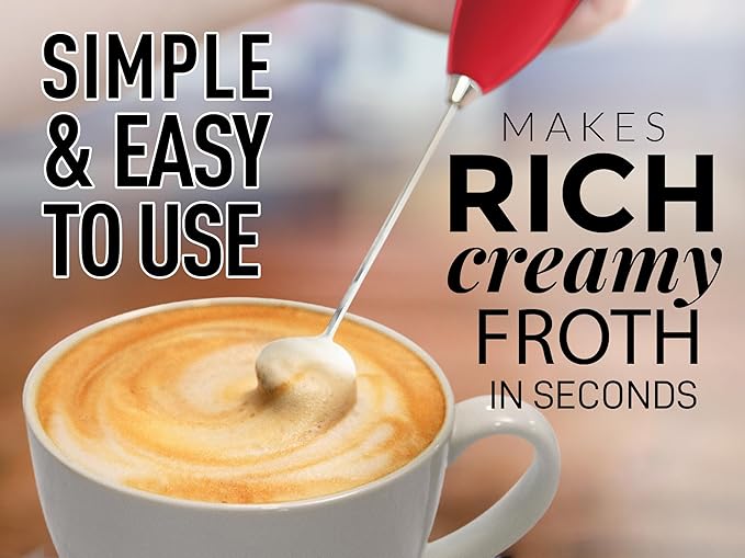 Zulay Powerful Milk Frother for Coffee with Powerful Motor - Handheld Frother Electric Whisk, Milk Foamer, Mini Mixer & Coffee Blender Frother for Frappe, Latte, Matcha, No Stand - Red