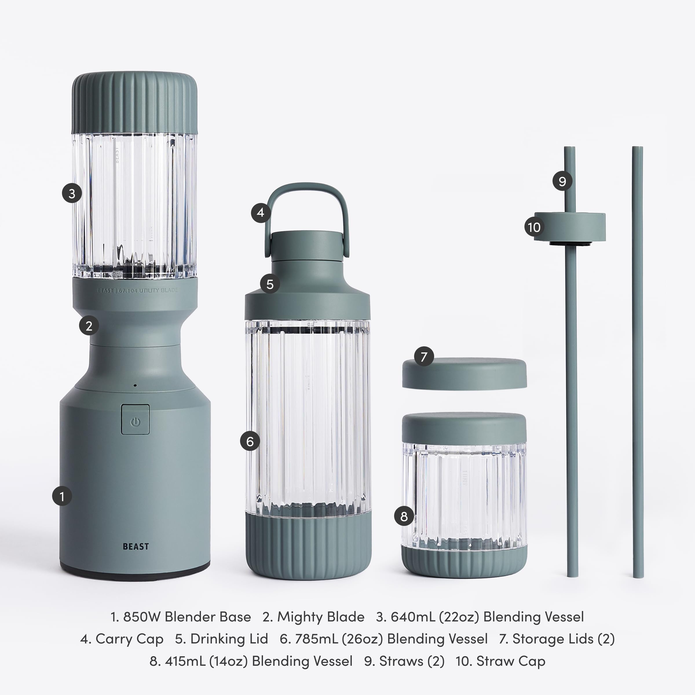 Beast Mighty 850 Plus Personal Blender, XL Vessel, Mist, 850W