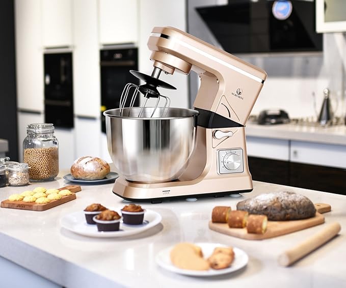 MURENKING Stand Mixer,5.3-Qt & 500W & 6+P Speed MK36 Tilt-Head Kitchen Electric Food Mixers Home Baking Dough Machine with Accessories (Champagne)