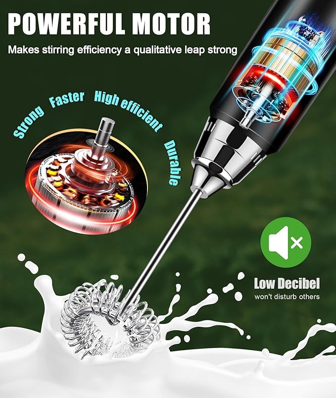 YUSWKO Rechargeable Milk Frother for Coffee, Handheld Drink Mixer with 3 Heads 3 Speeds, Ideal Electric Stirrers for Travel, 01FROTHER_RED-TRAVEL3