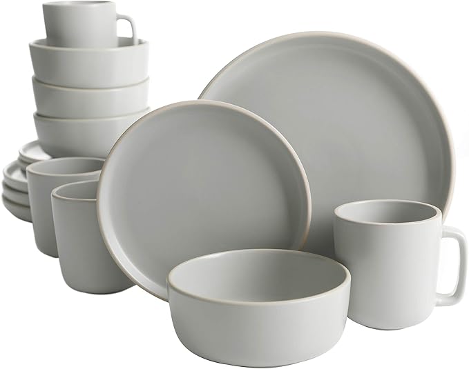 Gibson Home Zuma 16 Piece Round Kitchen Dinnerware Set, Dishes, Plates, Bowls, Mugs, Service for 4, Matte Stoneware, White