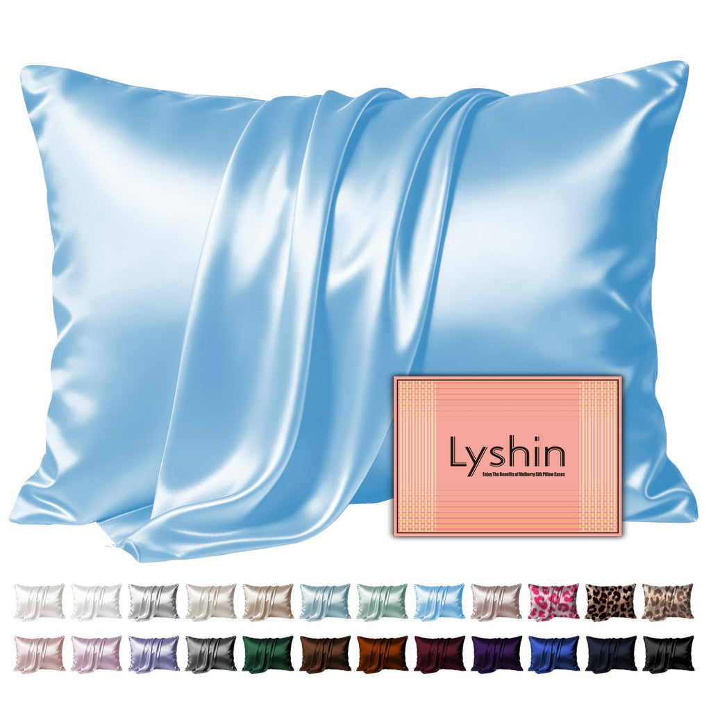 LYSHIN Silk Pillow Cases Standard Size with Hidden Zipper, Silver Grey