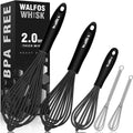 Silicone Whisks set with 7+5in mini stainless steel whisk, Non Scratch Coated 7+9+11in Whisks for Nonstick Cookware,Premium for Blending, Whisking, Beating, Frothing & Stirring