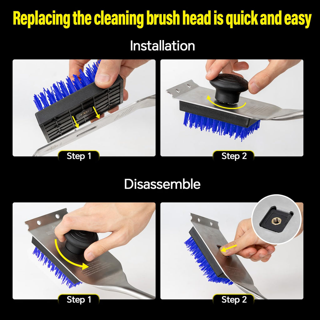 XUDAKAIXIN Grill Brush and Scraper, Dual Grip Design,Extra Strong BBQ Cleaner Accessories,Safe Nylon Bristles Barbecue Triple Scrubbers Cleaning Brush for Cast Iron Grates/Porcelain/Charcoal Grill
