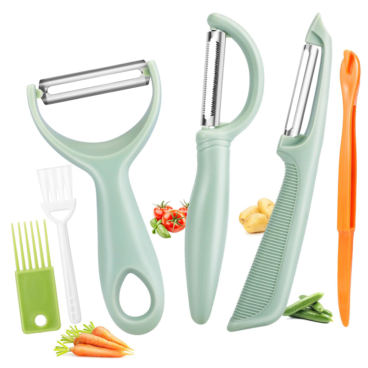 Senbowe Upgrade Potato Peeler for Kitchen, 6PCS Stainless Steel Vegetable Peeler, I and Y Veggie Food Peeler for Apple Fruit Carrot Zucchini Cucumber,Good Grip Makes Peeling Very Easy