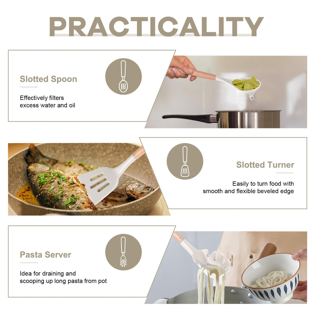 P&P CHEF 6 PCS Kitchen Utensils with Wooden Handle, Khaki
