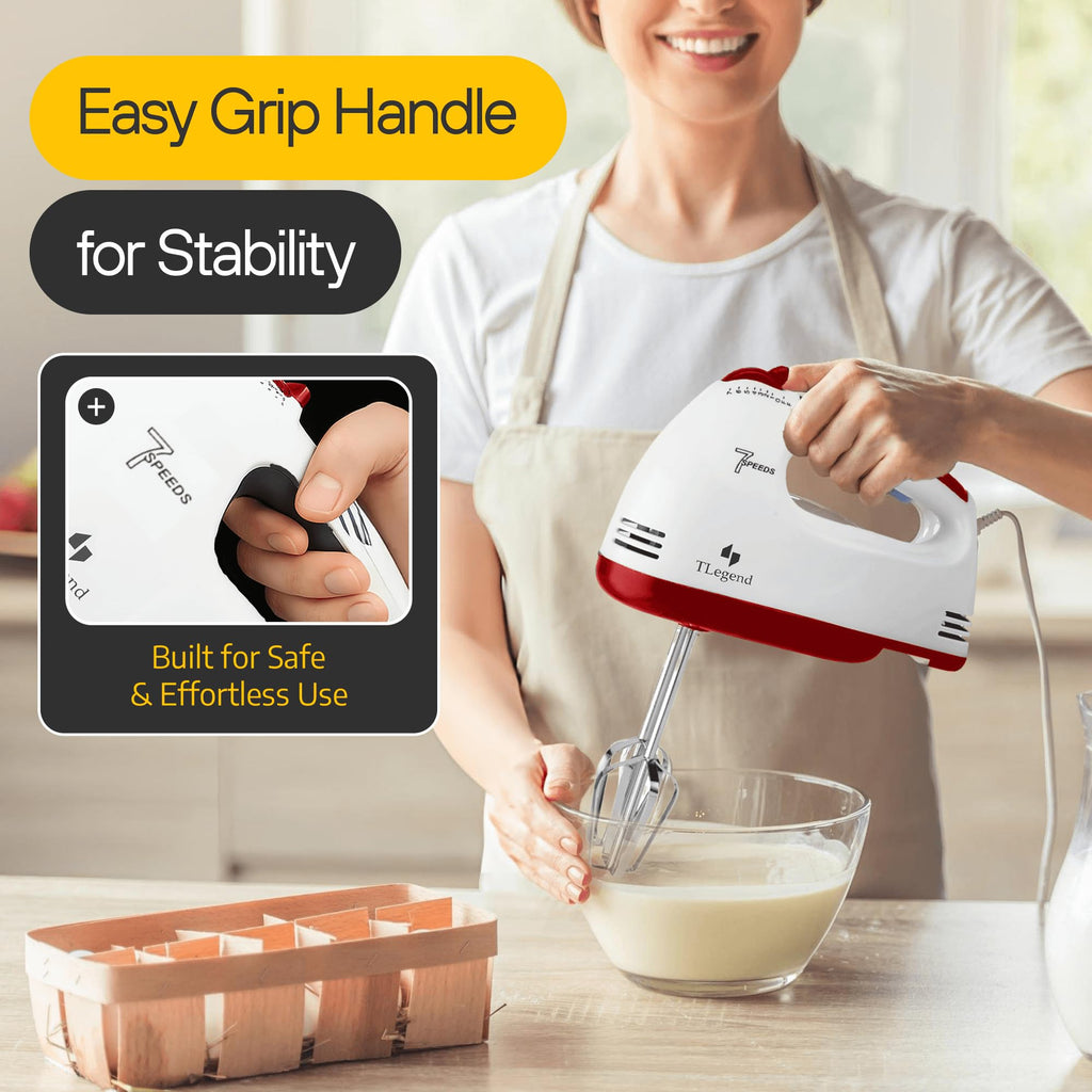 TechnoLegend Hand Mixer Electric Handheld – 7 Speed Ultra Power Electric Mixer Handheld (White)