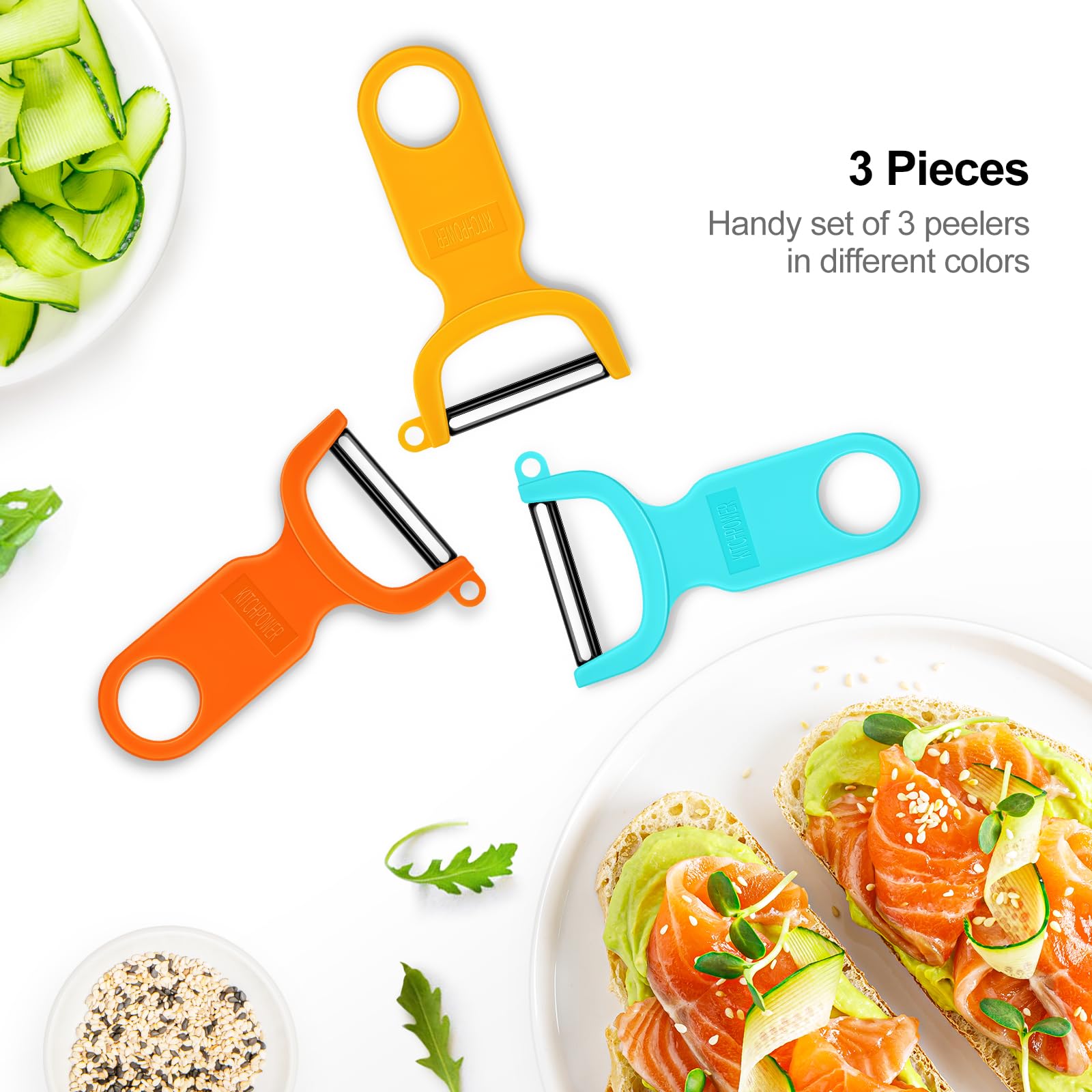 Original Vegetable Fruit Peeler Carbon Steel Blade 3 Pack Orange/Blue/Yellow…