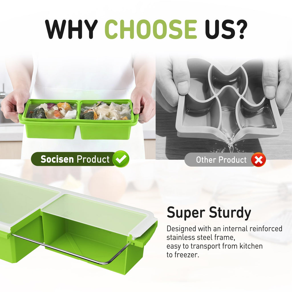 Silicone Freezer Tray with Lid Soup Freezer Container Molds with Steel Reinforced Rim Ice Cube Freezer Molds for Soup, Sauce, Leftovers, Homemade Meal Prep Containers Butter Molds Kitchen Sets