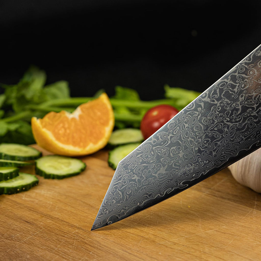 Seido Knives 8.5 Inch Kiritsuke Damascus Chef Knife, VG10, Blue Resin