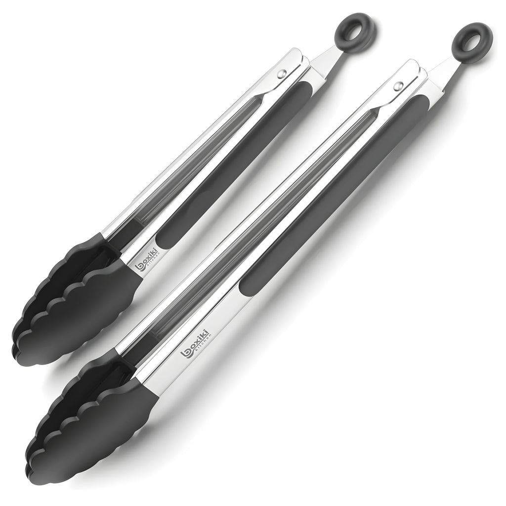 17-Inch Grill Tongs, Heavy Duty 304 Stainless Steel BBQ Tongs, Extra-Long Locking Grilling Tongs for Outdoor Grill & Smoker, Walnut Handle, Gift Pouch