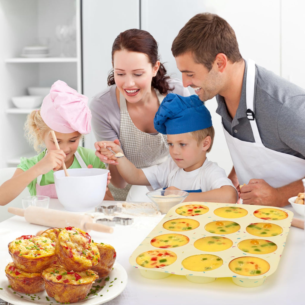 Palksky Silicone Egg Bite Molds, 2Pack 12-Cavity Muffin Pan for Baking, Tarts, Nonstick Cupcake Pan