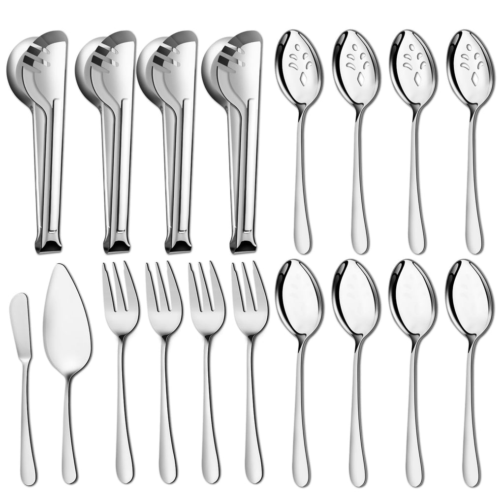 Pleafind 16 PCS Serving Utensils, Stainless Steel Serving Utensils Set with Serving Spoons, Slotted Serving Spoons, Serving Forks and Serving Tongs, Serving Utensils for Parties Buffet Banquet