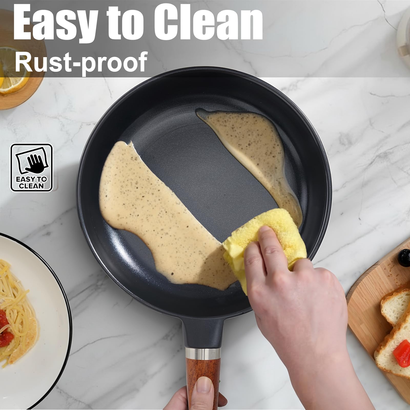 FOTRIC Pure Ceramic Frying Pan, Nonstick 10 Inch Ceramic Skillet (Crafted From Natural Clay Minerals Through Firing), PFAS-Free, Non Toxic/No Coatings Cooking Pan, Induction Pan (Black)