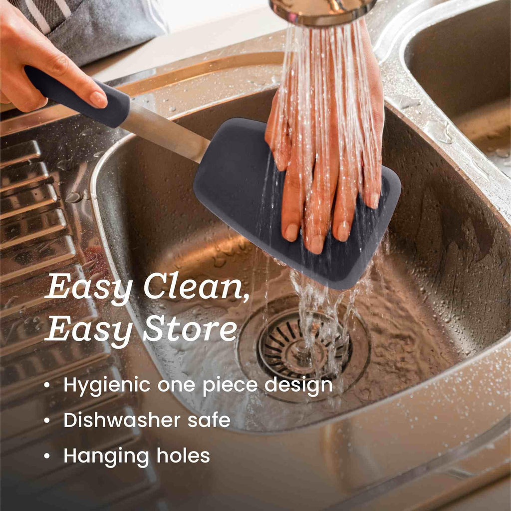 StarPack Premium Flexible Silicone Spatula Set - 3 Spatulas for Nonstick Cookware - 600°F High Heat Resistance Spatula Set - Spatulas for Kitchen Use for Fish, Eggs, Pancakes & Cookies (Gray Black)