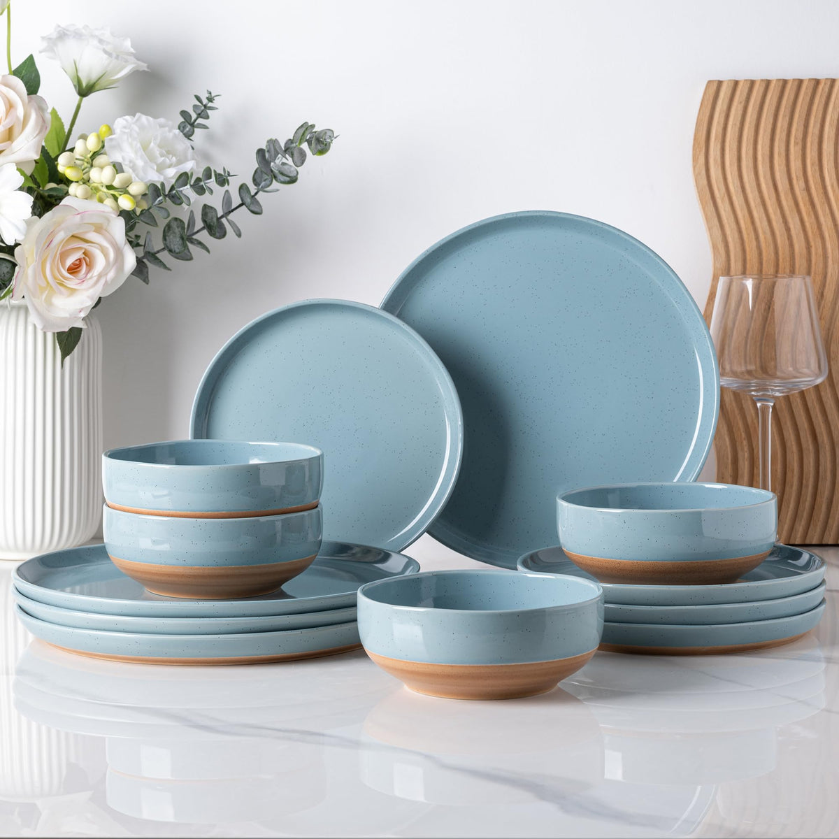 AmorArc Dinnerware Sets for 8, 24 Pieces Ceramic Plates and Bowls Set