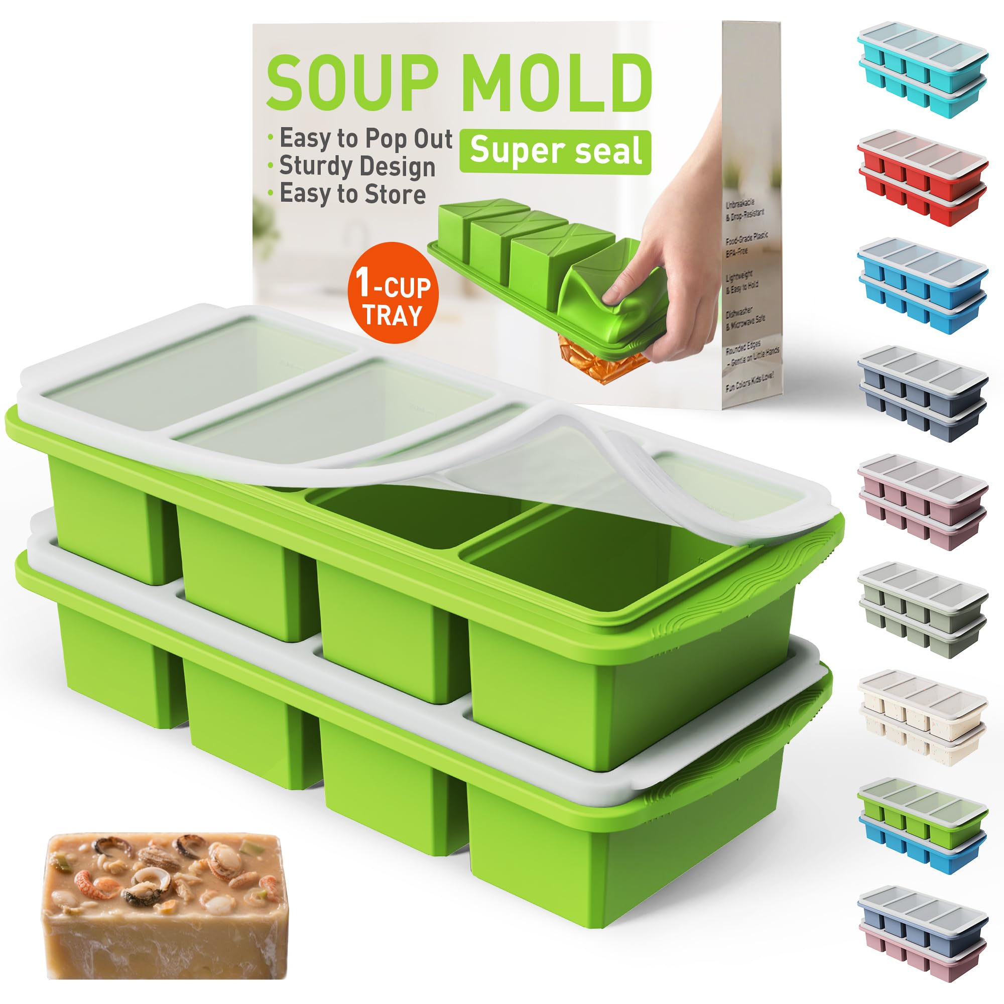 Silicone Freezer Tray with Lid Soup Freezer Container Molds with Steel Reinforced Rim Big Ice Cube Molds Pebble Ice Tray Soup Cubes Baking Dish Freezer Safe Food Storage Containers Kitchen Gadgets