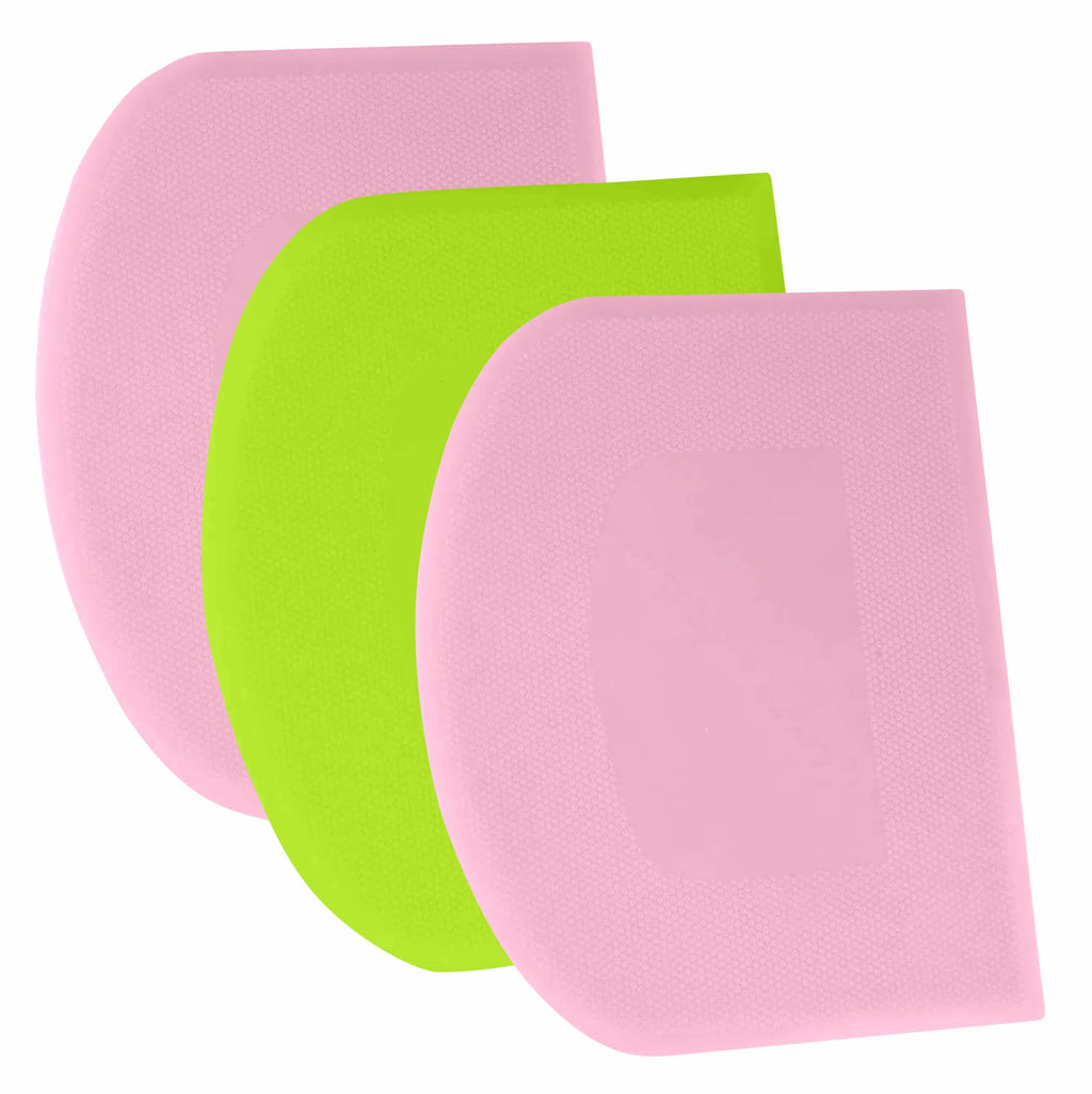 SURDOCA Dough Scraper Bench Scraper - 3P 7.1x4.9" Plastic Flexible Bowl Scraper, Sharp Edge & Angles Cake Scraper. Non-Slip Bakeware Decorating Tools Sculpting & Modeling Tools - Pink+Green+Pink