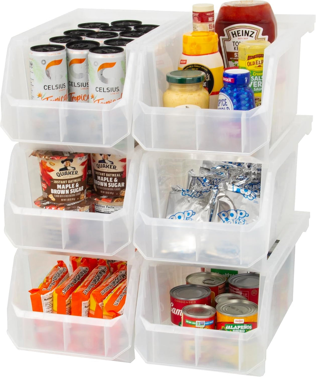 Akro-Mils ReadySpace Large Stackable Plastic Storage Bins, 6-Pack, Clear