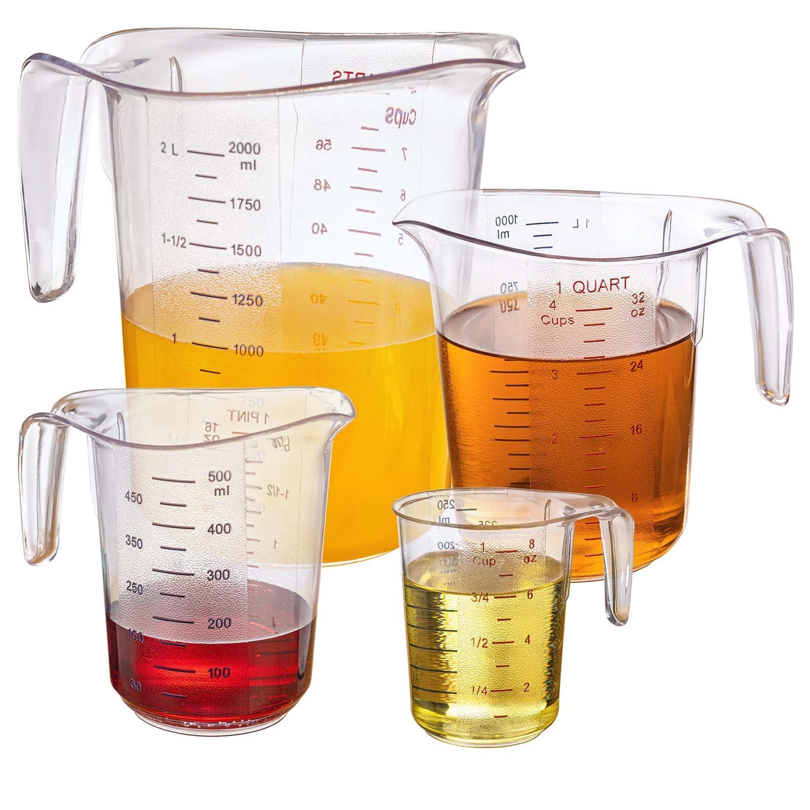 DaYammi Measuring Cups 4-Piece, Unbreakable Food-Grade Plastic Measuring Cup for Dishwasher, 1/2/4/8-Cup Nesting Liquid Measuring Cups for Prepping, Baking, Cooking, Readable Markings, Clear