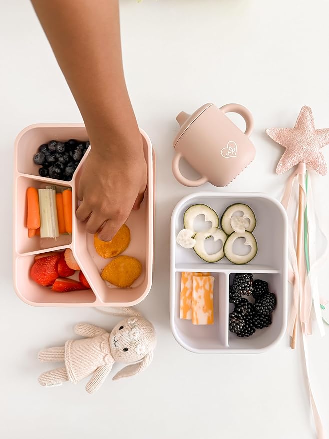 Ullabelle Leak Proof Bento Box Food-Grade Silicone Bento, BPA, Phthalate, Lead, & PVC Free - Bento Lunch Box for Daycare, Kids, & Adults - Leak Resistant Sets With Lids Snack Box Container (Pink 4)