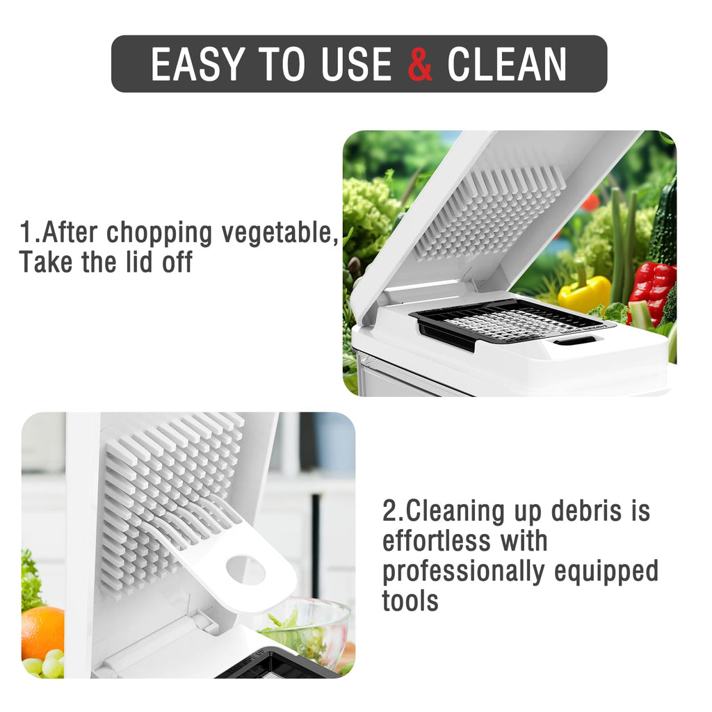 Food Chopper with Container, Veggie Chopper and Vegetable Chopper with 7 Stainless Steel Blades, Onion Chopper Dicer Cutter for Potato, Carrot, Garlic, Cubumber, Salad Meal Prep