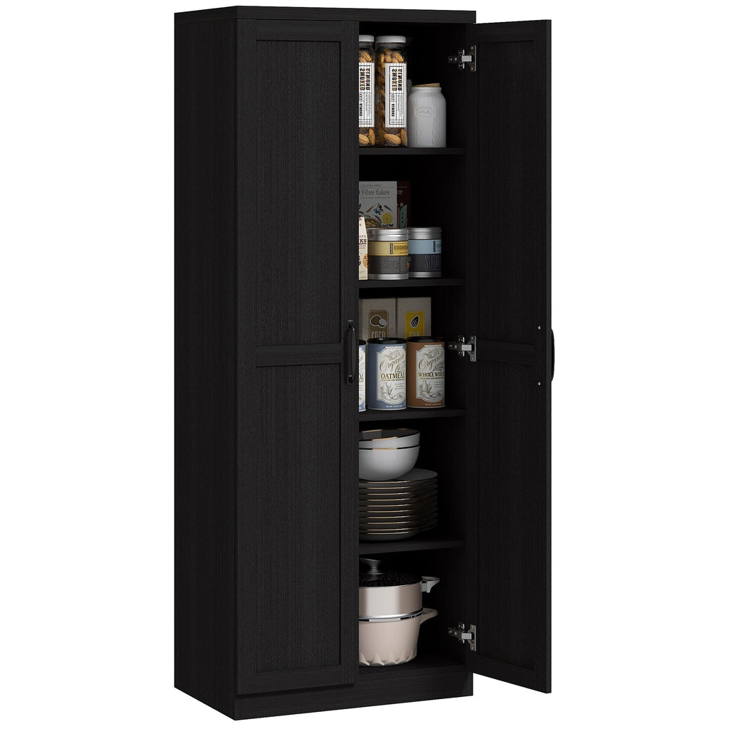 HOMCOM 63" Kitchen Pantry Cabinet with Doors and Adjustable Shelves, White