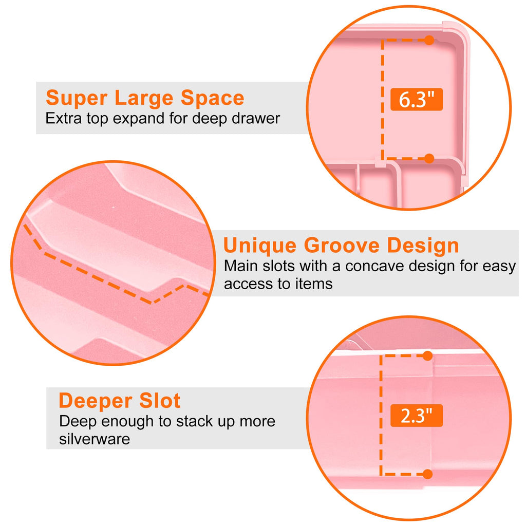 Spaclear Silverware Organizer - Expandable Silverware Drawer Organizer, Adjustable Drawer Organizer, Silverware Tray for Drawer 15.2"x 19" Utensil Drawer Organizer, Kitchen Organizers Storage, Pink