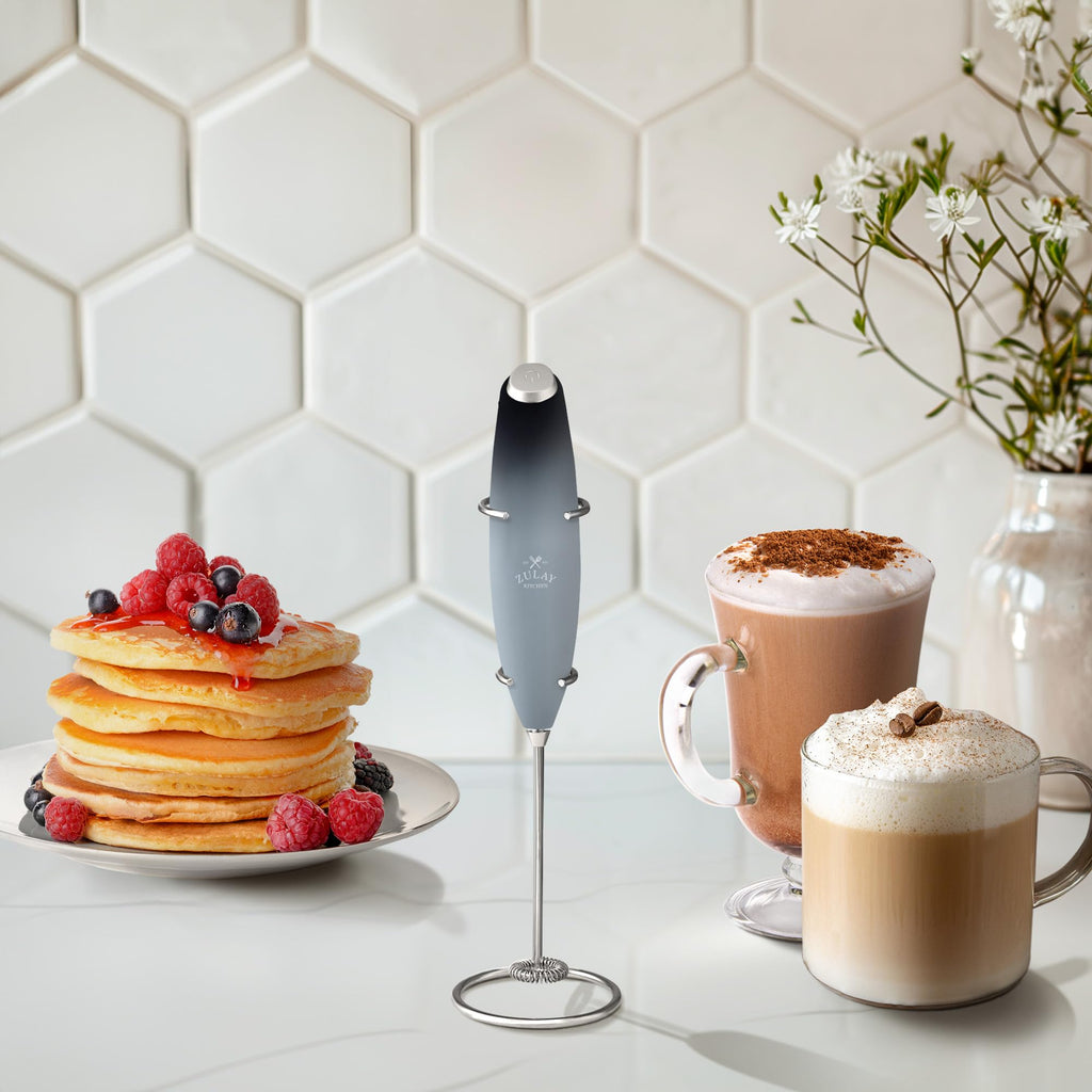 Zulay Kitchen Powerful Milk Frother Wand With Duracell Batteries - Ultra Fast Handheld Drink Mixer - Electric Whisk Foam Maker for Coffee, Lattes, Cappuccino & Matcha - Z1 Motor - Storm Blend