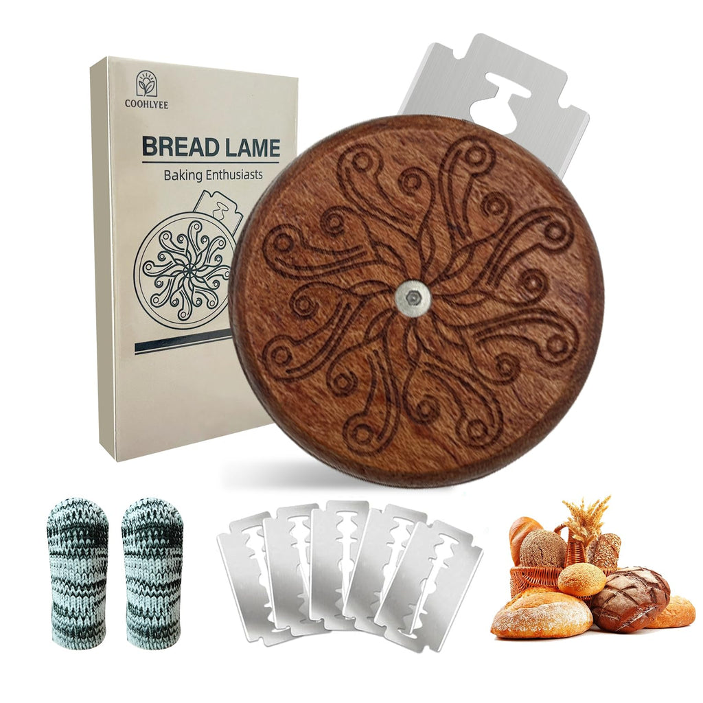 Bread Lame Sourdough Scoring Tool, Wooden UFO Bread Scorer with 5 Blades