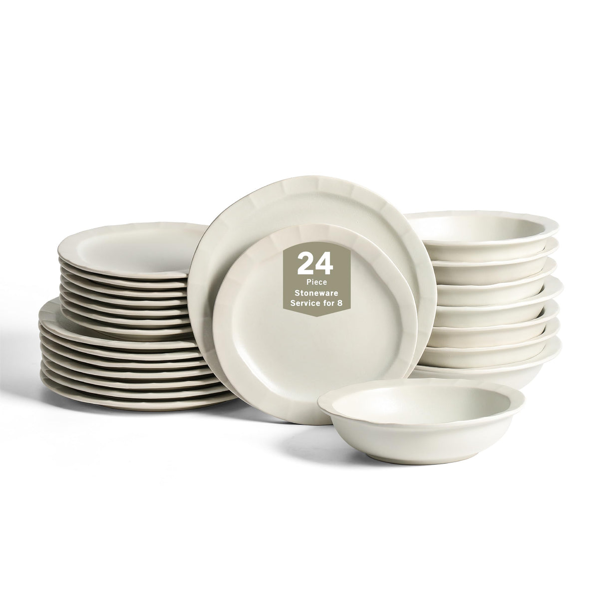 Stone Lain Oasis Stoneware Plate Dish Set, 4-Piece Dinner Plates - Ceramic Serving Dishes for 4 People - Microwave & Dishwasher Safe, White