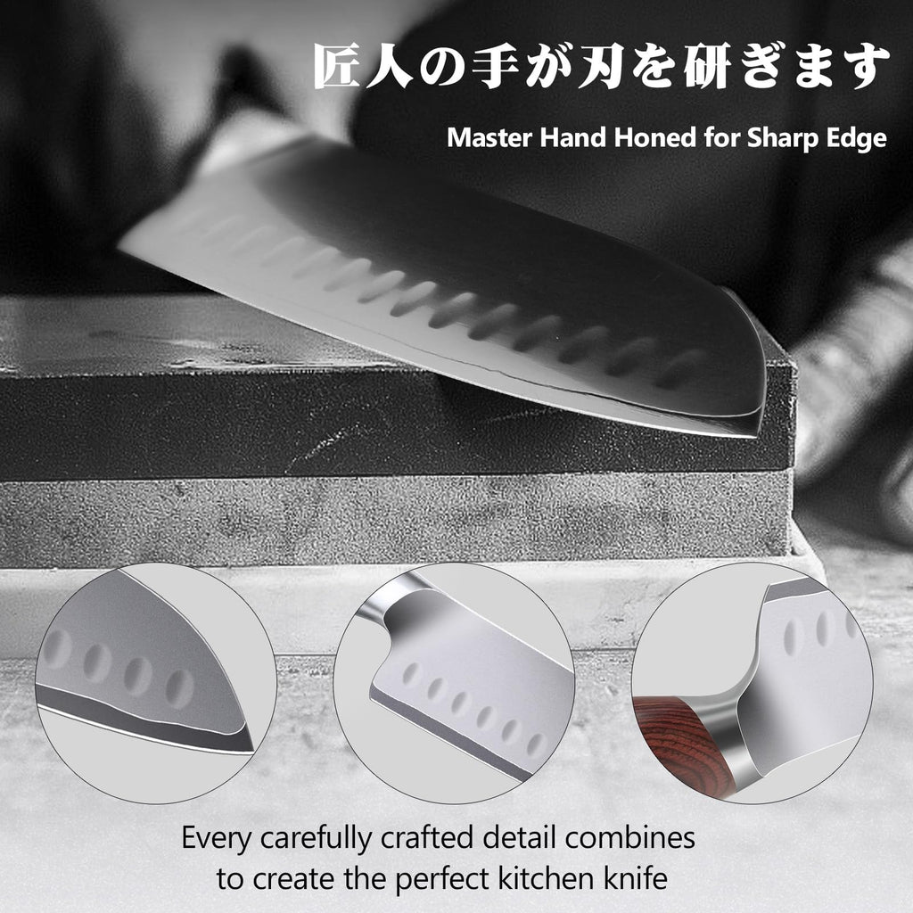 7 In Chef Knife,SHAN ZU 10Cr15Mov High Carbon Stainless Steel Santoku Knife