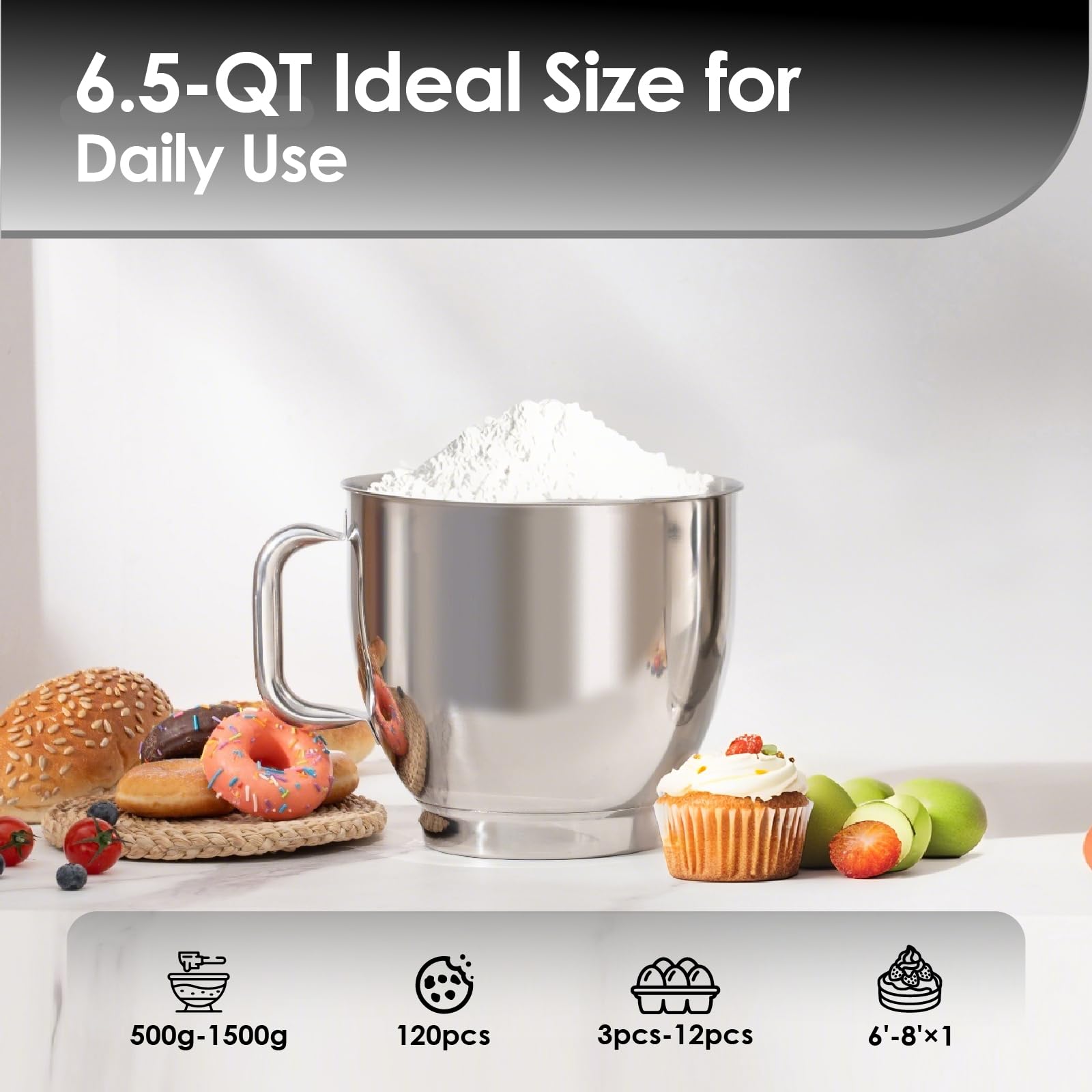 Kitchen in the box Stand Mixer - 6.5 Quart Mixing Bowl with Handle, 900 Watt Heavy Bread Dough Standing Mixers Tilt-head with Dough Hook, Whisk, Flat Beater and Splash Guard (Black)