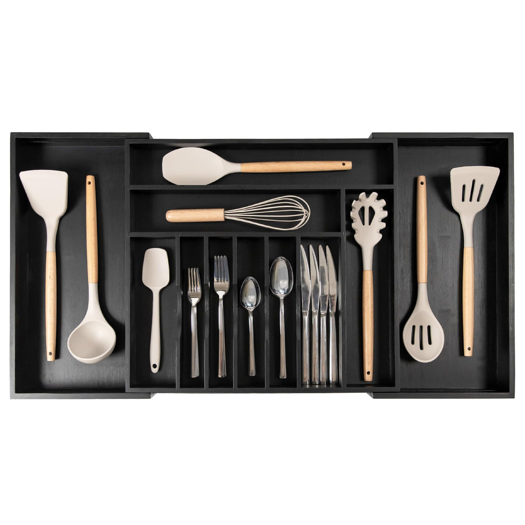 KitchenEdge Silverware & Utensil Drawer Organizer, 14.5-25 in, Acacia