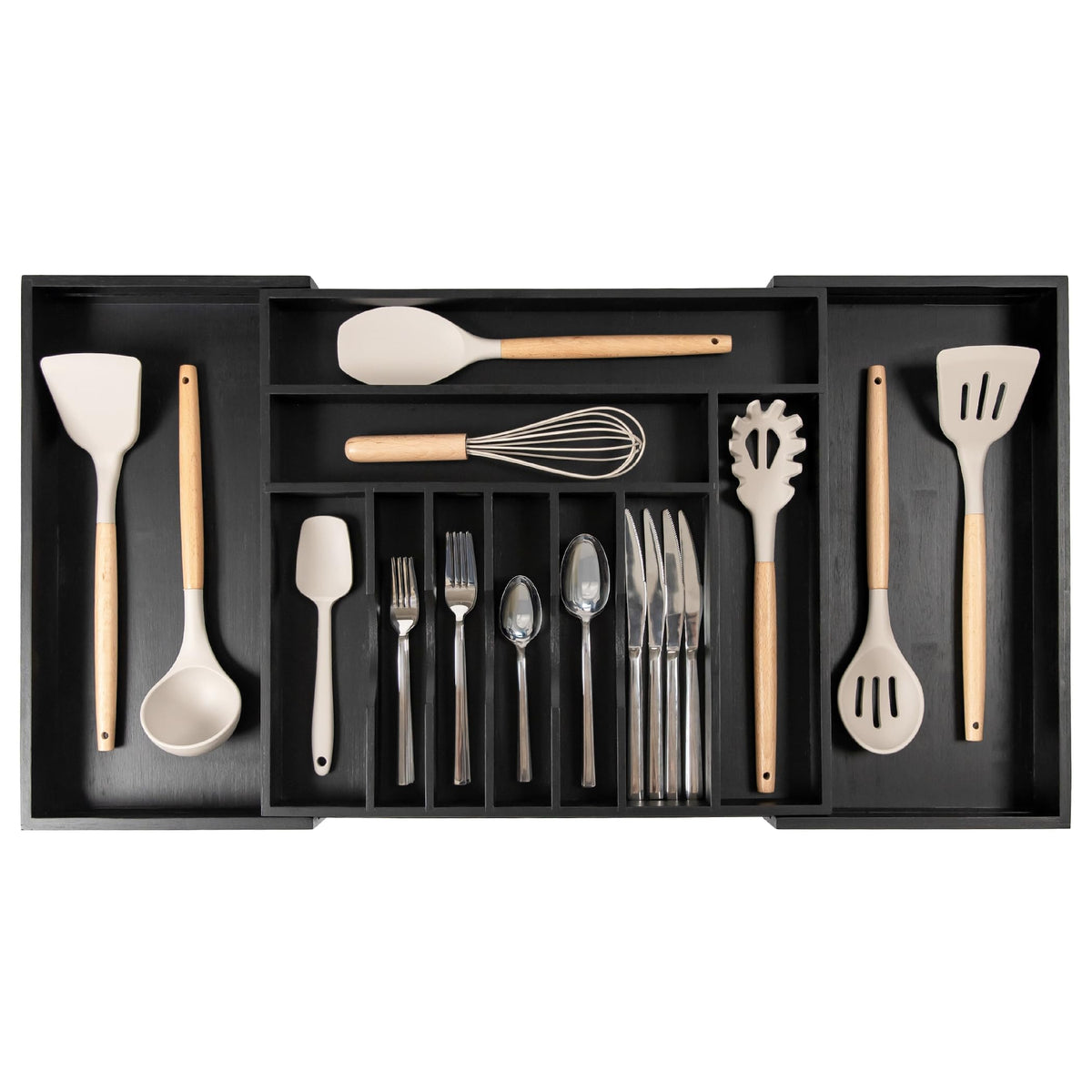 KitchenEdge Silverware & Utensil Drawer Organizer, 14.5-25 in, Acacia