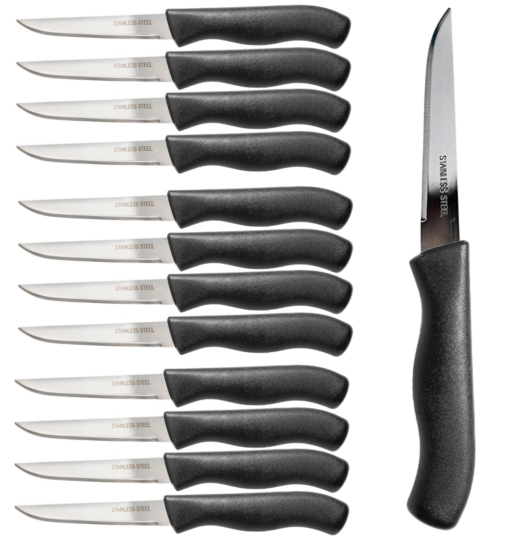 Brenium Paring and Garnishing Knife, 12-Piece Set, Straight Edge, Black