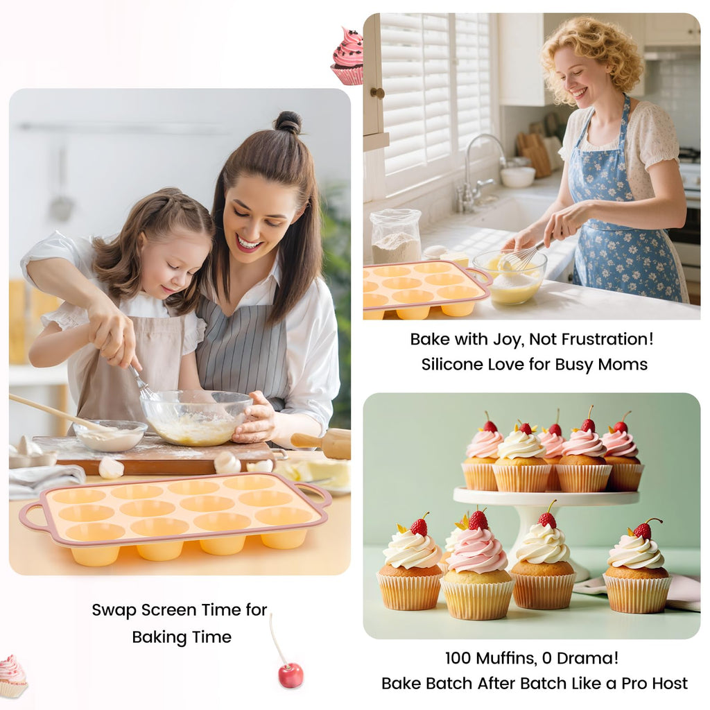 Fimary Silicone Muffin Pans for Baking 2 Pack, 2.6 Inch with Metal Reinforced Frame, Regular Size Nonstick Silicone Cupcake Pan for Baking Homemade Muffins, Cupcakes, Dishwasher Safe BPA Free-Yellow