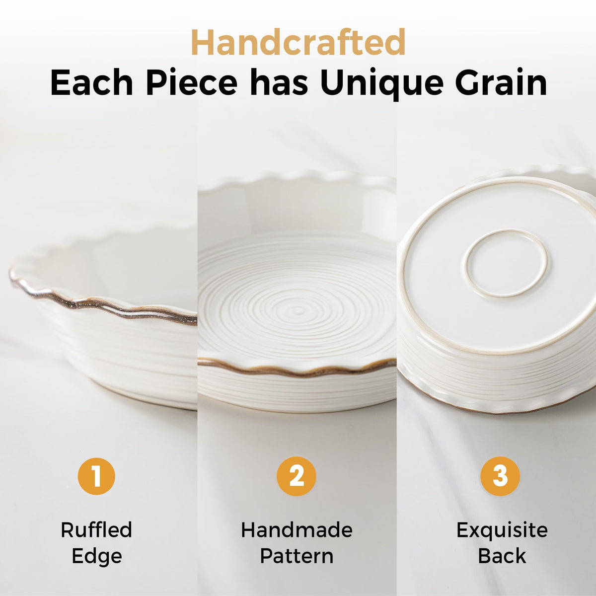Frewinky 9 Inch Ceramic Pie Pans, Deep Fluted Pie Dishes, White, Set of 2