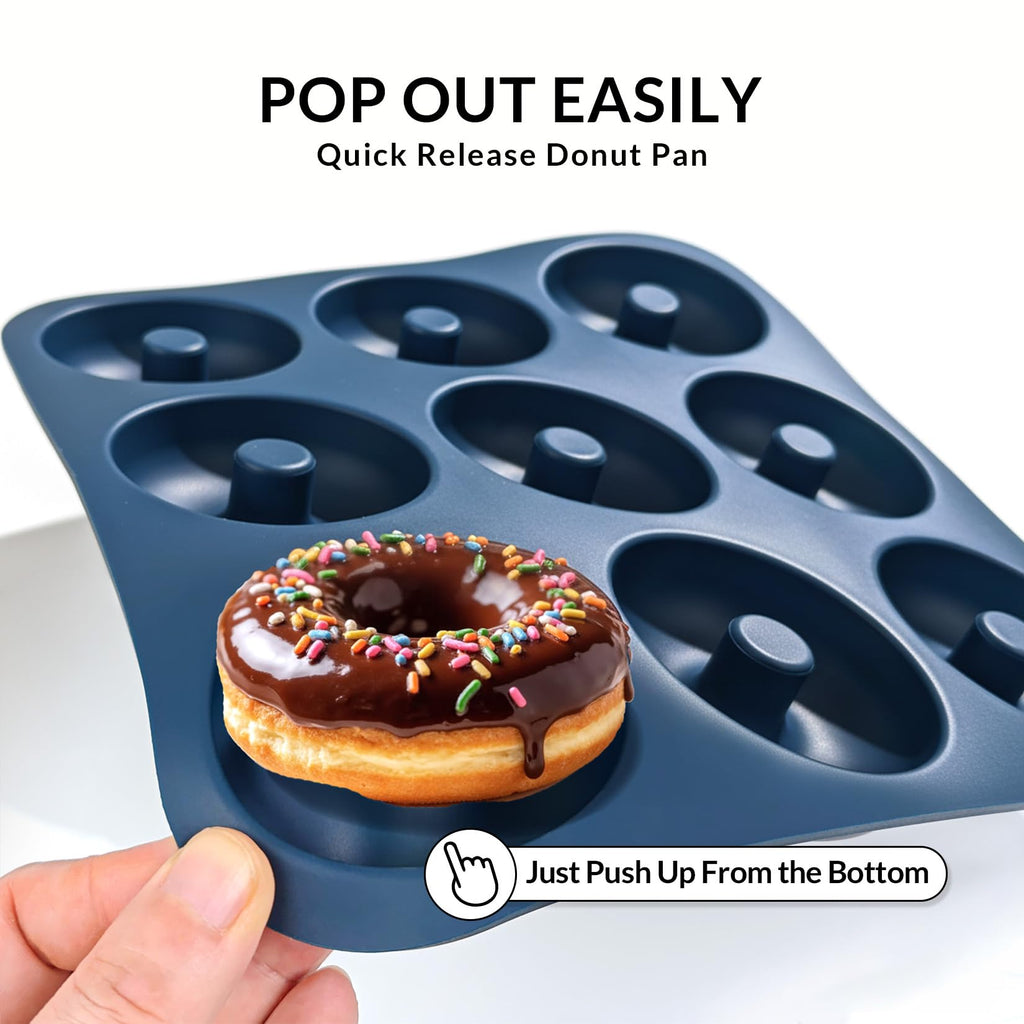 FUNLAVIE Large Silicone Donut Pan for Baking,9 Cavity Non-Stick Food Molds