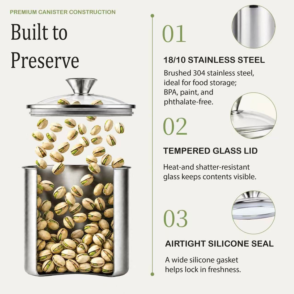 Cooks Standard Airtight Kitchen Canister Set for Coffee, Flour & Sugar Storage – Stainless Steel Food Storage Containers with Glass Lid – Pantry Organization Jars, 4 Pack