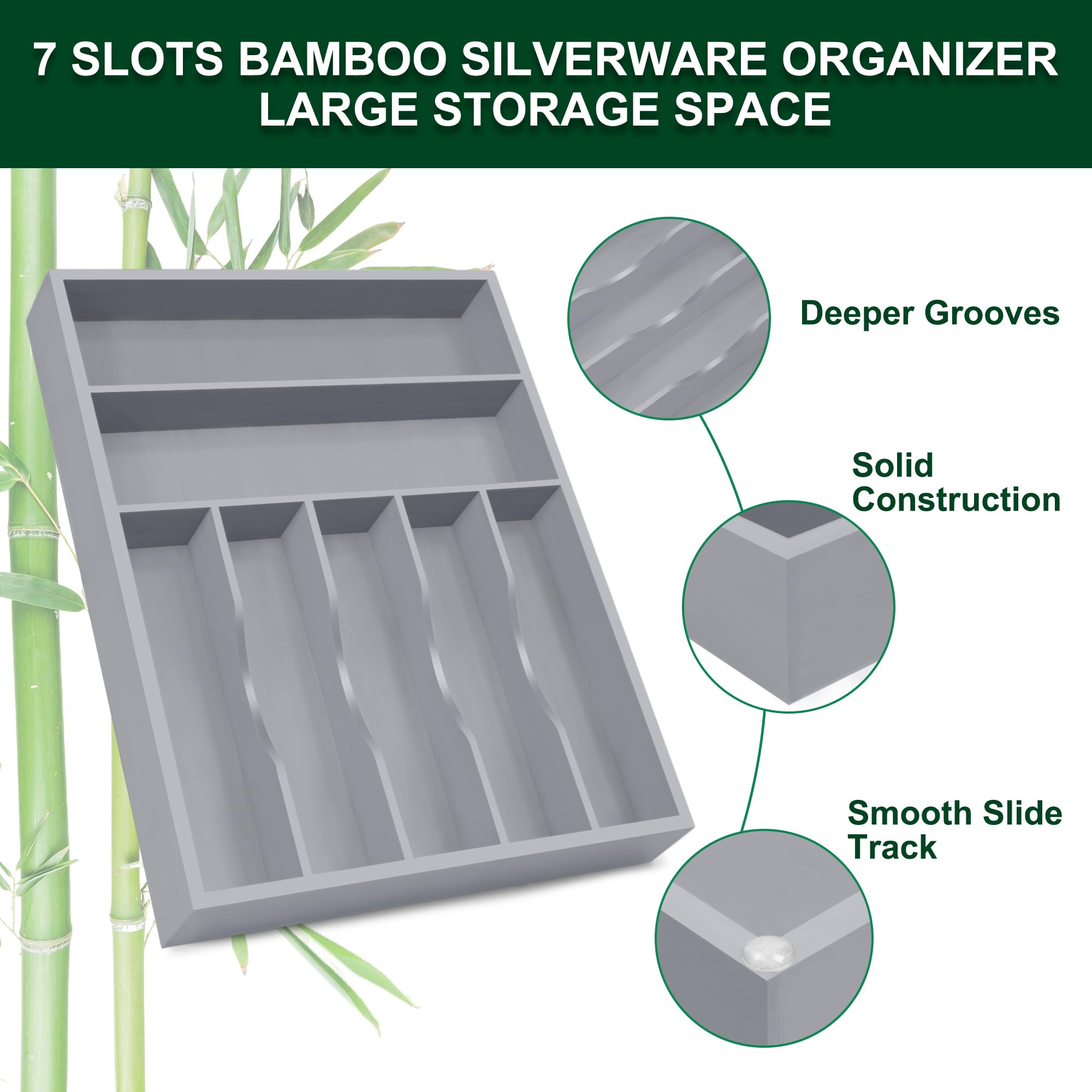 Utensil Organizer 13'' Silverware Drawer Organizer Cutlery Kitchen Bamboo