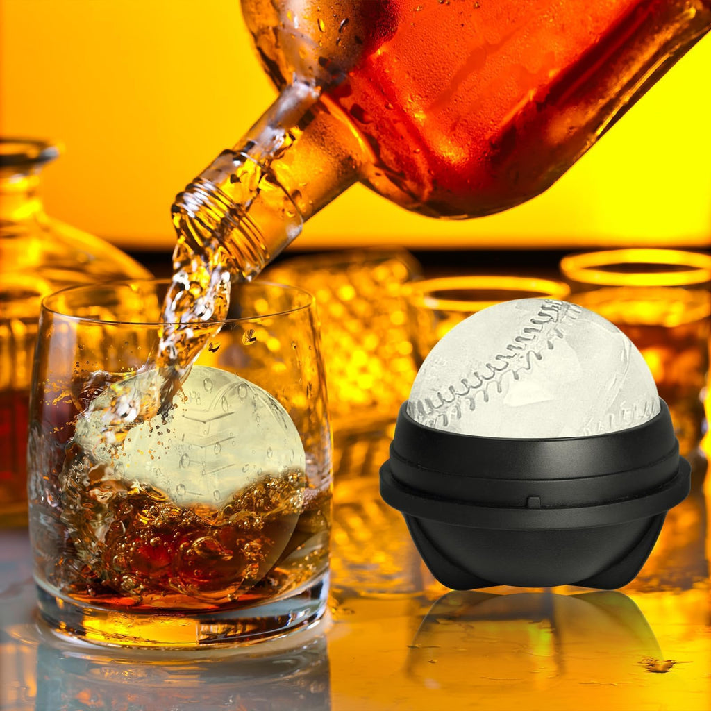 Baseball Ice Cube Mold 2.5 Inch Large Silicone 3D Baseball Ice Cube Molds Fun Shapes Novelty Baseball Cube Molds Christmas Gifts for Cocktails, Bourbon, Brandy, Whiskey (1, Baseball)