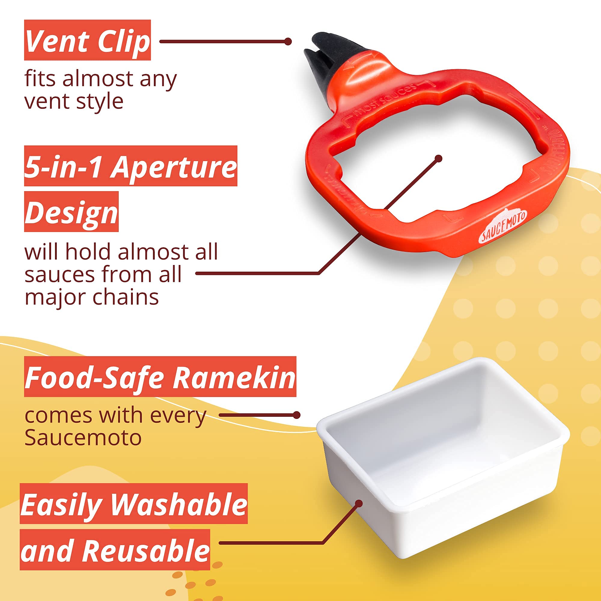 Saucemoto Dip Clip | An in-car sauce holder for ketchup and dipping sauces. As seen on Shark Tank (2 Pack, Black)