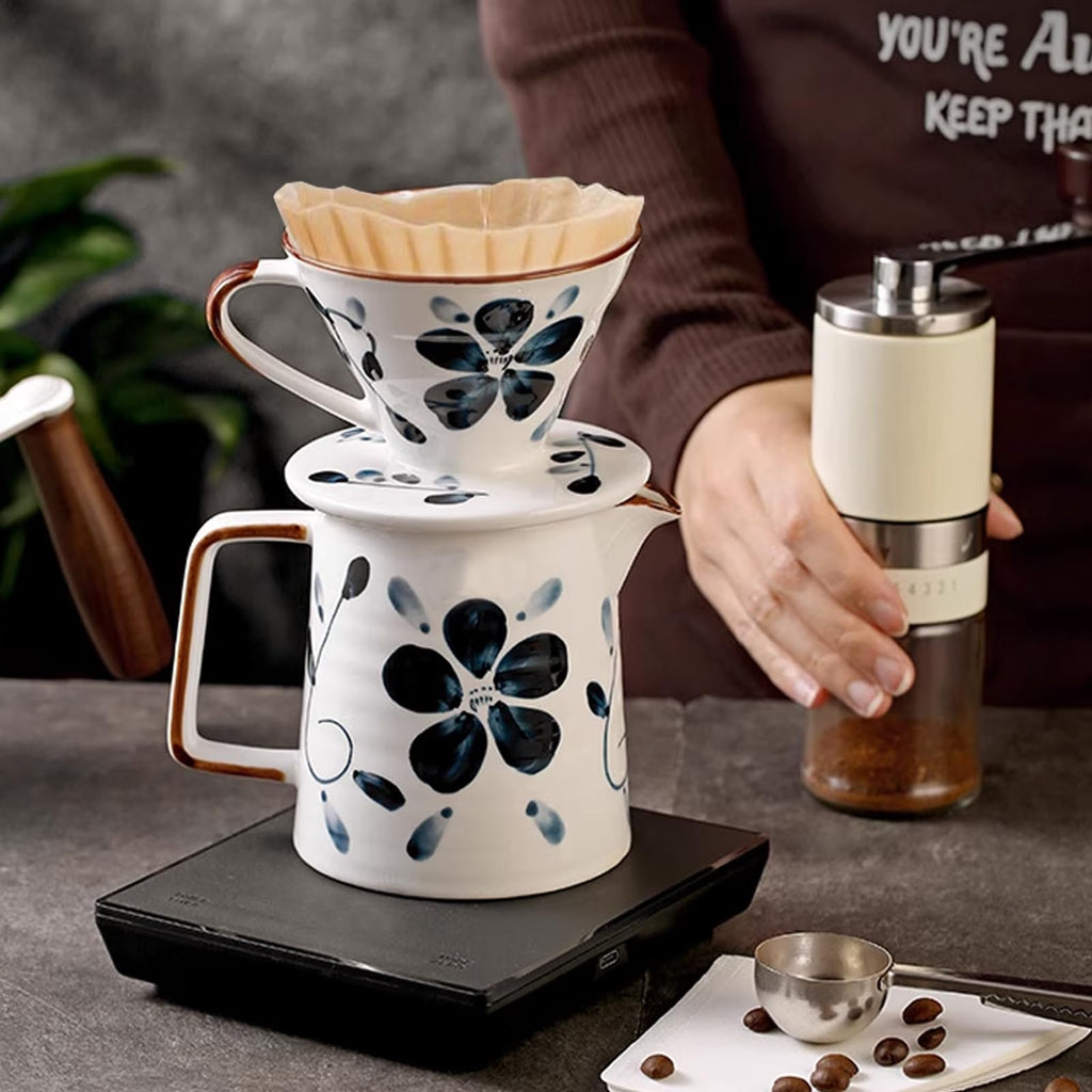 DYUEXI Ceramic Pour Over Coffee Maker Set, Ceramic Coffee Dripper with Single Hole, Coffee Pot & 100 Paper Filters for Home, Travel, Camping (1-2 Cup)