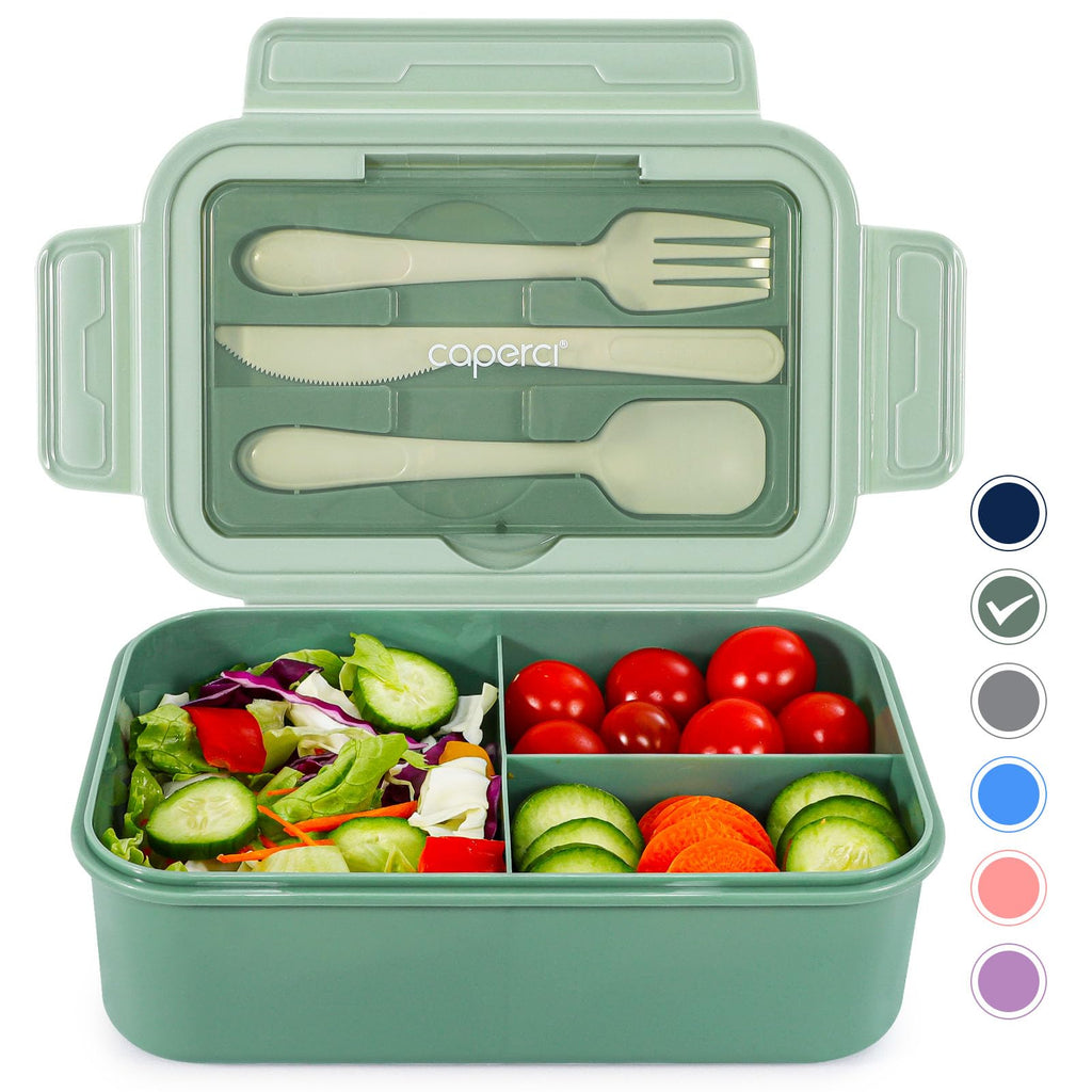 Caperci Classic Bento Lunch Box for Kids & Adults - Leakpoof 47oz Food Lunch Containers for Girls Women, 3-Compartment, Built-in Utensil Set, BPA-Free, Dishwasher/Microwave Safe (Vivid Orchid)
