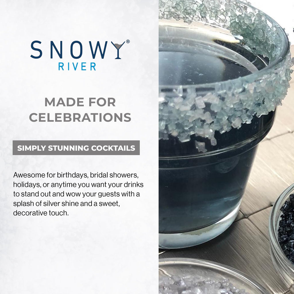 Snowy River Silver, Cocktail & Margarita Sugar Rimmer - Vibrant Color Glass Rimming Sugar with Medium Crystal Texture - 8oz